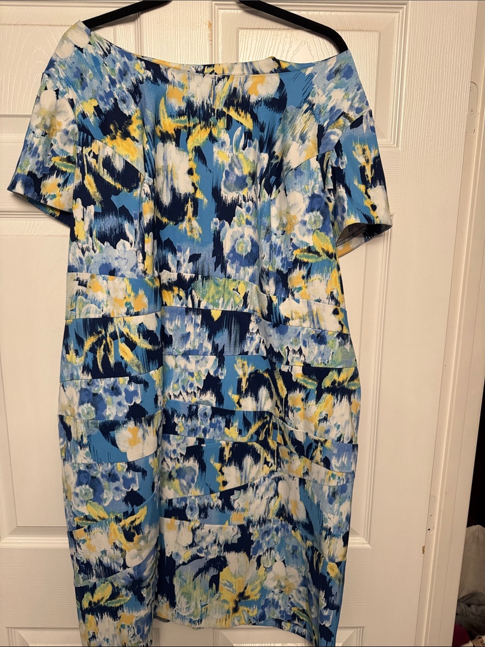 AB Studio Blue Floral Print Midi Dress with Yellow Accents